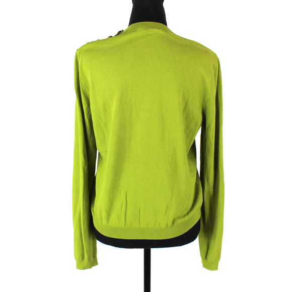 Tory Burch Knit Sweater Green Gold Logo Button Shoulder Long Sleeves Crewneck S - Picture 5 of 6